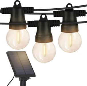 Brightech Ambience Pro Solar Powered Outdoor String Lights - Commercial Grade 27 Ft Waterproof Patio Lights with 12 Edison Globe Bulbs, Shatterproof LED String Lights for Patio - 1W, Warm White