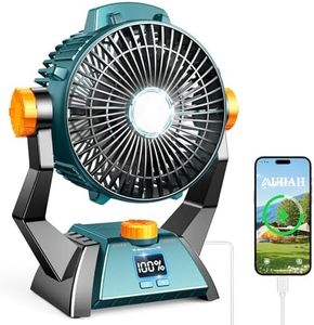 Camping Fan - Rechargeable Portable Battery Powered Camping Fans for Tents with LED Light, Power Display, Timers & 360° Hanging Hook, Ultra Quiet USB Personal Tent Fan for Fishing Travel Home Office