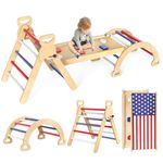 Xickboke Pikler Triangle Set,Pickler 3 Piece Climbing Gym for Kid Flag Color