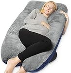 QUEEN ROSE 55" Pregnancy Body Pillow U-Shaped with Velour Cover, for Maternity Women and Nursing,Blue&Gray