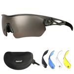 OUTDOOR SPARTA Polarized Sports Sunglasses With 5 Interchangeable Lenses Driving Shades For Men & Women (10. Clear Grey Frame, Full Lens Mirrred Silver)