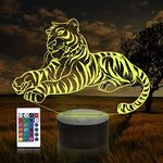 CooPark Tiger Animal 3D Illusion Lamp Nightlight with Remote Control, 16 Colors Changing Touch Switch Table Desk Light Xmas Birthday Toys Gifts for Kids Nursery Toddler