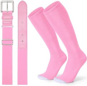 XZQTIVE Baseball Socks and Belt Combo Set Adjustable Softball Socks and Belt for Youth Adult,Light Pink