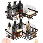 HapiRm 2-Pack Corner Shower Caddy with Soap Holder, No Drilling Shower Organizer Corner with 11 Hooks, Waterproof and Rustproof Stainless Steel Shower Shelf for Bathroom-Bronze (ZWJ12-Bz)