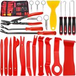 Keze 24Pcs Trim Removal Tool Set with Pick & Clip Removal Tool, Sticker Scraper, Automotive Plastic Pry Tool, Car Panel Door, Stereo, Fastener Remover Kit, for Auto Interior, Molding, Dash(Red)