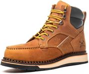 MWORK 6" Moc Toe Work Boots For Men Wedge Sole Leather Waterproof ASTM F2413-18 Safety Metallic Toe EH Rated Arch Support Anti Fatigue