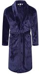 Adore Home Mens Soft Warm Flannel Fleece Bathrobe Mens Dressing Gown Shawl Collar, Navy Blue, 2XL-3XL