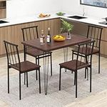 Giantex 5-Piece Dining Table Set, Mid-Century Kitchen Table Set for 4, Wooden Table & 4 Chairs with Metal Frame, Space-Saving Dinette Set for Small Place, Kitchen, Dining Room (Cherry Brown)