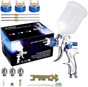 Pistolet à Peinture Professionnel HVLP à gravité 600CC avec 3 Buses 1.4 mm 1.7 mm 2.0 mm pour réparation de Voiture Kit de Peinture à l'aérographe (Bleu)