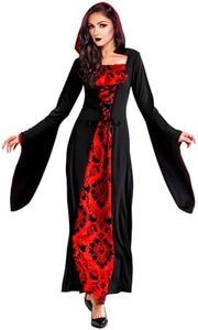KEEBAX Costume da Vampiro per Ragazze: Costume da Regina - Costume Vestito Gotico da Vampiro con Collana, Costume de Vampiressa Bambina per Cosplay Halloween Carnevale (M (160-165 cm))