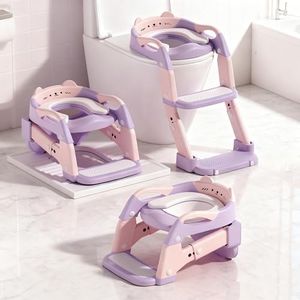 Potty Training Seat, Upgrade Toddler Toilet Seat for Kids Boys Girls, 3 in 1 Potty Training Toilet with Step Stool Ladder-Non Slip Foldable (Purple+Pink)