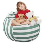 EXQ Home Kids Bean Bag Chairs Cover -Stuffed Animal Bean Bag Storage Green and White Stripes-Zipper Bean Bag for Organizing Children Plush Toys Holiday Gift for Girl,Boys