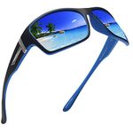 Jim Halo Polarized Sunglasses for Men Women Wrap Around Sprot Sun Glasses for Cycling Fishing Drivingn Black Blue/Mirror Blue