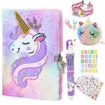 Unicorn Diary for Girls with Lock and Keys,Plush Unicorn Journal Gifts Set DIY for Kids,Secret Diary Unicorn Birthday Gifts for Kids Aged 3+