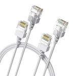 JUXINICE 2Pack Nylon Braided Cat6a Ethernet Cable-White,Ultra Slim Cat6 Ethernet Patch Cable 3.3FT, Right Angle Cat7 Ethernet Cable Thin RJ45 Network Cable for Router, Modem PS4/5,Xbox, Gaming