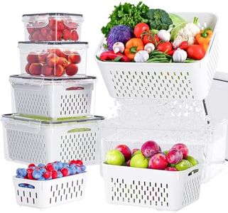 Yoawllty 5 Pack Fruit Storage Containers for Fridge with Removable Colanders, Food Storage Containers with Lid for Salad Berry Lettuce Vegetables Meat Keeper