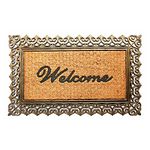 Onlymat Natural Coir Black & Gold Welcome Printed Doormat with Attractive Designed Border Long-Lasting, Heavy Duty, Large & Thick Entryway Rug for Indoor & Covered Door Entrances (75 cm x 45 cm)