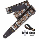 Nefelibata Guitar Strap, 2" Jacquard Embroidery Guitar Straps, Full Grain Leather Ends with Invisible Pocket, for Bass, Electric and Acoustic Guitars, Free Buckle, Strap Lock and Guitar Picks