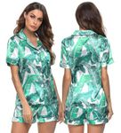 SWOMOG Womens Silk Satin Pajamas Set Two-Piece Pj Sets Sleepwear Loungewear Button-Down Pj Sets