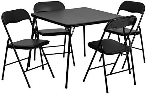 Flash Furniture Madison 5 Piece Black Folding Card Table and Chair Set with 4 Metal Padded Folding Chairs and Square Table