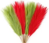 Acfruits Red and Lime Green Pampas Grass Decor, 21.7" Pompas Grass Flower Arrangement and Vase Filler for Grinchs Christmas Decoration