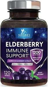 Elderberry Capsules Highest Potency Flu & Cold Relief 1200mg - Immune Support Black Sambucus Nigra Extract Pills - Made is USA - Best Vegan Adults Antioxidant Powder Supplement - 120 Capsules