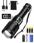 Maxesla Torches LED Super Bright Rechargeable 20000 lumens, XHP90 LED Rechargeable(5000mAh Battery) Torch, Adjustable Focus 5 Light Modes Powerful Torch for Dog Walking Camping Emergency