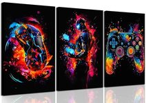 3Pcs Teenager Graffiti Gaming Canvas Wall Art Cool Game Wall Decor Pictures Colorful Mouse Gamepad Posters Prints Paintings for Boys Room Kids Game Room Bedroom Cybercafe Decoration