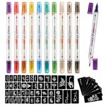 HAWINK Temporary Tattoo Markers for Skin, 10 Body Markers + 56 Large Tattoo Stencils for Kids and Adults, Dual-End Tattoo Pens Make Bold and Fine Lines with Cosmetic-Grade Christmas for teen girls ZYH2208001KIT