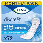 TENA Discreet Extra Individually Wrapped, for Women with Medium Bladder Weakness, Incontinence and Unpredictable Leaks, 72 Incontinence Pads (12 x 6 packs)