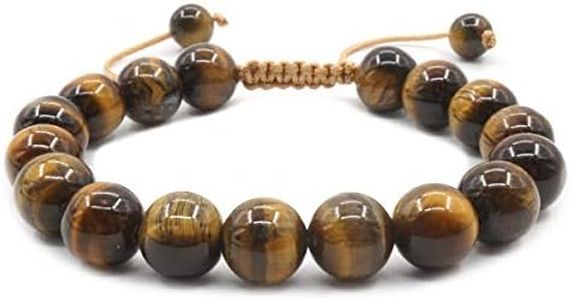 Mayting Bracelet Oeil de Tigre Naturel 10 mm, Bracelet Réglable en Pierres Précieuses Pour Hommes et Femmes Bracelet de Charme Chanceux