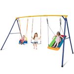 HONEY JOY 660 lbs Swing Sets for Backyard, 3 Seat Heavy Duty Metal A-Frame Swing Stand w/Platform Swing, Belt Swing, Baby Swing, Playground Swingset Outdoor for Kids, Swing Set for Toddlers 3-10