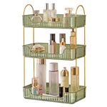 Bathroom Organiser Countertop, Vanity Trays for Bathroom, Skincare Makeup Organiser Shelf, Vanity Organiser, Bathroom Counter Shelf for Cosmetics, Toiletries, Lotions, Perfumes (3 Tiers, Green)