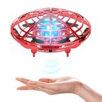 BlueFire Mini Drone for Kids Hand-Controlled Flying Ball Portable Pocket Quadcopter with 360°Rotating and Shinning LED Lights UFO Toy Intelligence Sensor Aircraft Flying Toy for Boys and Girls(Red)