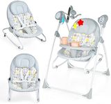 COSTWAY 2-in-1 Baby Swing, Electric Toddler Bouncer with 5 Swing Speed, 3 Timer and Built-in Music, Includes Remote Control & Removable Tray, Foldable Infants Rocker Suitable from Birth (Grey)