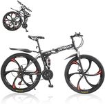 Omelaza 26 ich Folding Mountain Bike, 21 Speed Mountain Bike for Adults with Durable Tires, Foldable Bicycle with Dual-disc Brake System, Front Suspension Folding Bicycle for Men and Women Black