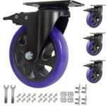 6 Inch Caster Wheels 3000lbs,Heavy Duty Casters Set of 4 with Brake, No Noise Polyurethane Swivel Caster Wheels for Cart,Furniture,Workbench(Free Screws & Spanners)