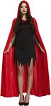 Adult 132cm Velvet Hooded Devil Vampire Cape Cloak Halloween Fancy Dress Outfit (Red)