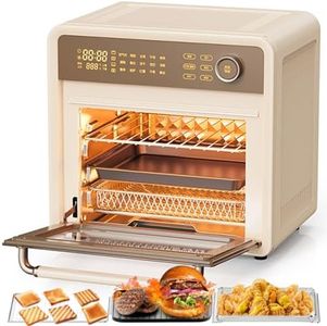 TECHBEAR Air Fryer Oven, 18L Toaster Oven Air Fryer Combo, 360°Hot Air Circulation for Healthier Food, 1400W Preset Cook, 8"Pizza Cooking, 15 Smart Menus, 4 Accessory, Transparent Door (Chinese Panel)