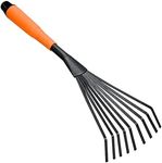 GOOHOME Mini Garden Rake 16 Inch 9 Root Steel Hand Fan Leaf Rake Garden Hand Shrub Rake Small Grip Hand Fan Rake with Ergonomic Comfort Grip & Rust Resistant Professional Gardening Tool