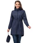 33,000ft Women's Rain Jacket Lightweight Hooded Long Rain Coat Waterproof Jacket Ladies Packable Functional Jacket Windbreaker Breathable Active Outdoor Coats Dark Blue M/12