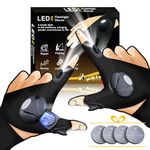 LED Flashlight Gloves, Gifts for Men Him Boyfriend, Unique Valentines Gifts for Women Husband Guy, Cool Stretchy Fingerless Led Gloves Gadget for Repairing Fishing Mechanic, 1 Pair