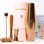 Twice Element® Cocktail Shaker Set - Copper Gift Set with Boston Shaker, Storage Pouch, Recipe Book and All Essential Accessories | Elegant Gift Box (Pink)