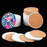 48 Pieces Round Ceramic Tiles for Crafts Coasters with Cork Backing Pads 4 Inches Unglazed White Tiles Ceramic Coaster Tiles for DIY Coasters, Mosaics Graffiti, Painting Projects