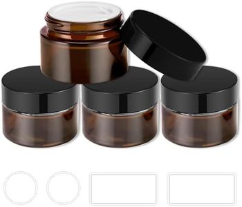 4 Pack 1oz Glass Jars with Lids, Tecohouse Amber Glass Jars with Lids & Stickers, Reusable Empty Round makeup container for Creams, Lotion, Cosmetic