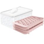 Round Ice Cube Tray with Lid, Ice Cube Tray for Freezer with Container, Mini Sphere Ice Cube Tray, Cocktail, Whiskey, Tea, Coffee (3 Pink Trays, 1 Ice Bucket and Spoon)