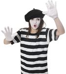 KIDS MIME ARTIST FANCY DRESS COSTUME KIT 4 PIECE TSHIRT-BERET-GLOVES-FACE PAINT CHILDS (LARGE)