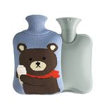 OliviaLiving Hot Water Bag Hot Water Bottle 2 Liter Heat Up and Refreezable Hot Cold Pack with Knit Cover for Pain Relief Hot Cold Therapy, Cartoon Bear