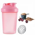 Protein Shaker Bottle - Shaker with Stainless Steel Mixing Ball, BPA - and DEHP-free, Leakproof Flip On Lid - Perfect for Mixing Powdered Supplement Shakes - 400ml (Pink)