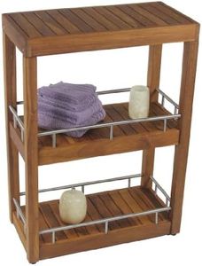 AquaTeak Patented Sula Rectangle Three Tier Teak & Stainless Bath Stand